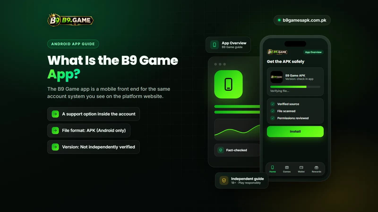 Overview of the B9 Game app on an Android phone