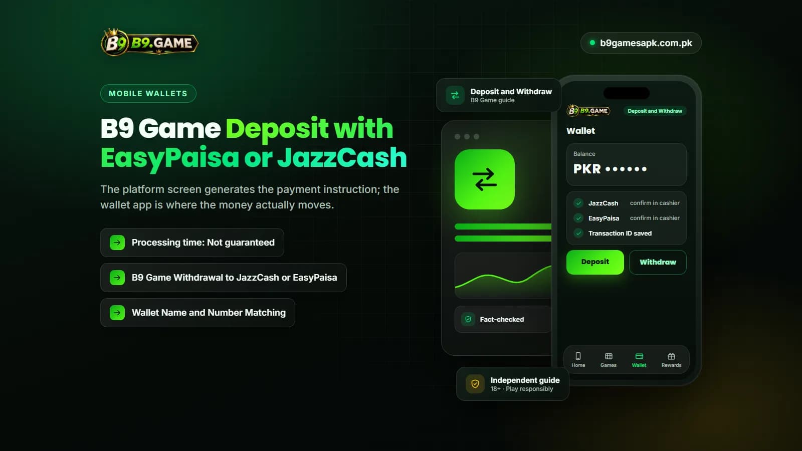 Steps for B9 Game deposit and withdrawal with JazzCash or EasyPaisa