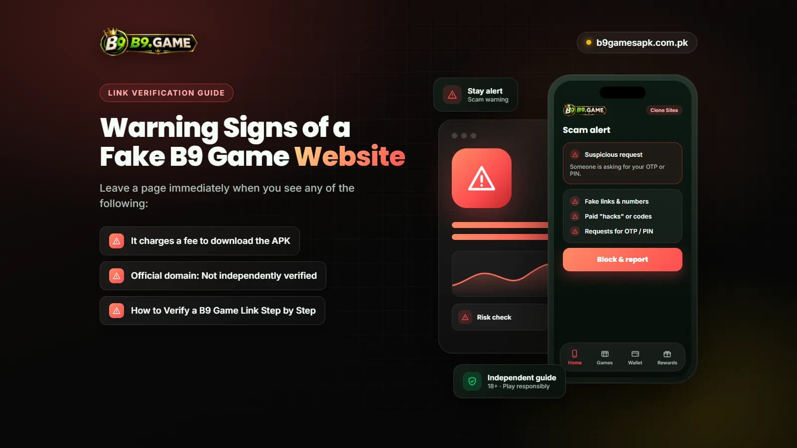 Warning signs of a fake B9 Game website