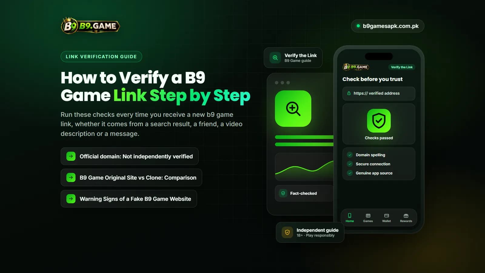 Checking a B9 Game official website link before logging in