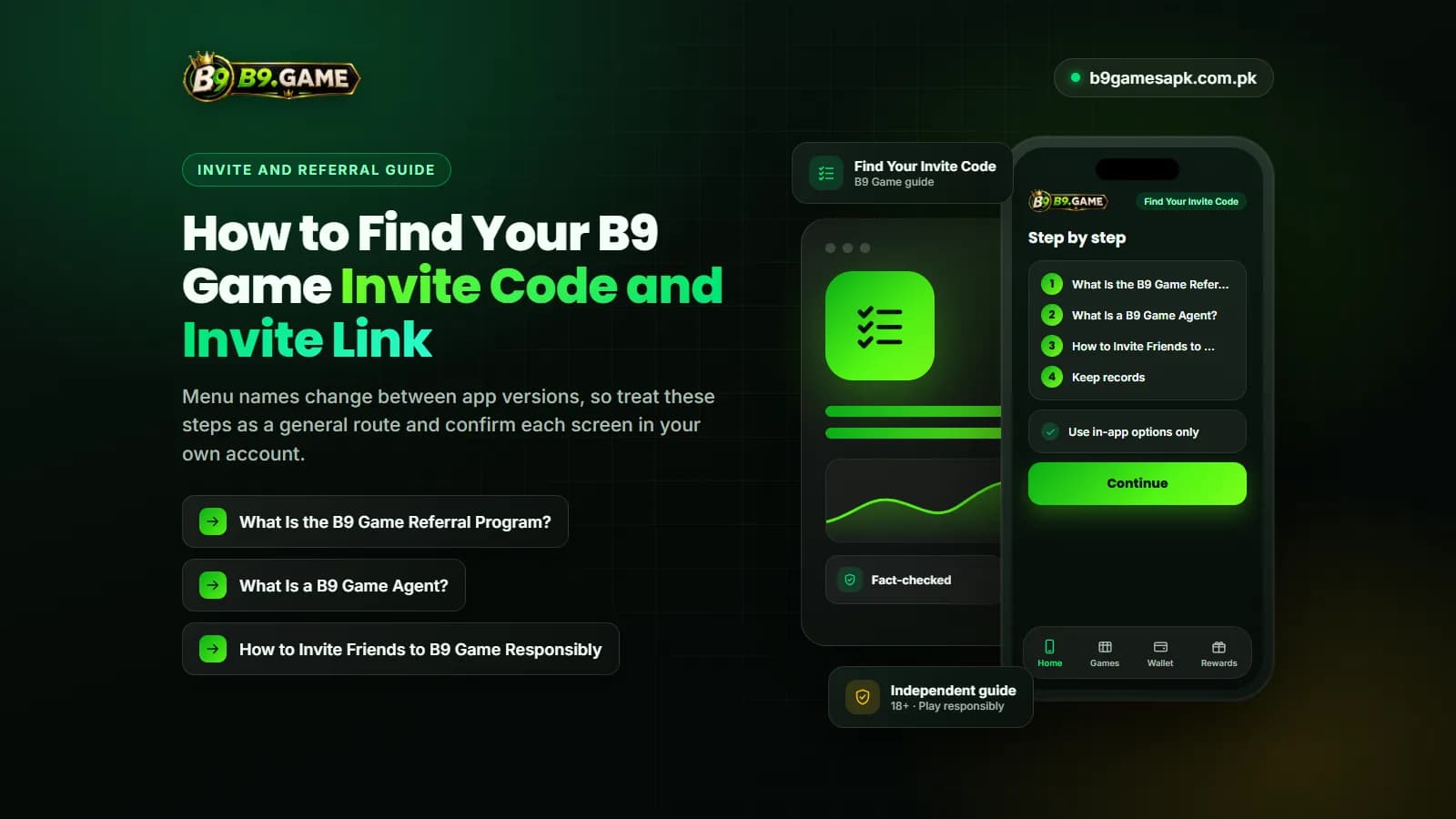 Steps to find your B9 Game invite code and invite link inside the account