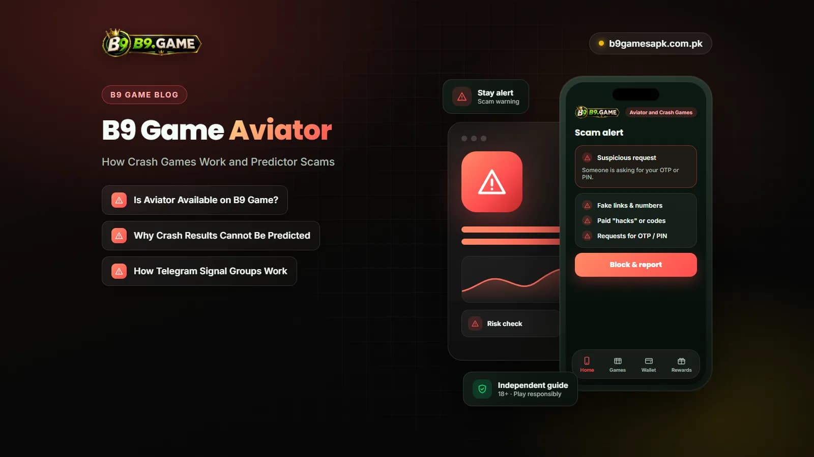 Aviator and Crash Games Crash-style plane game curve with a warning about B9 Game Aviator predictor scams