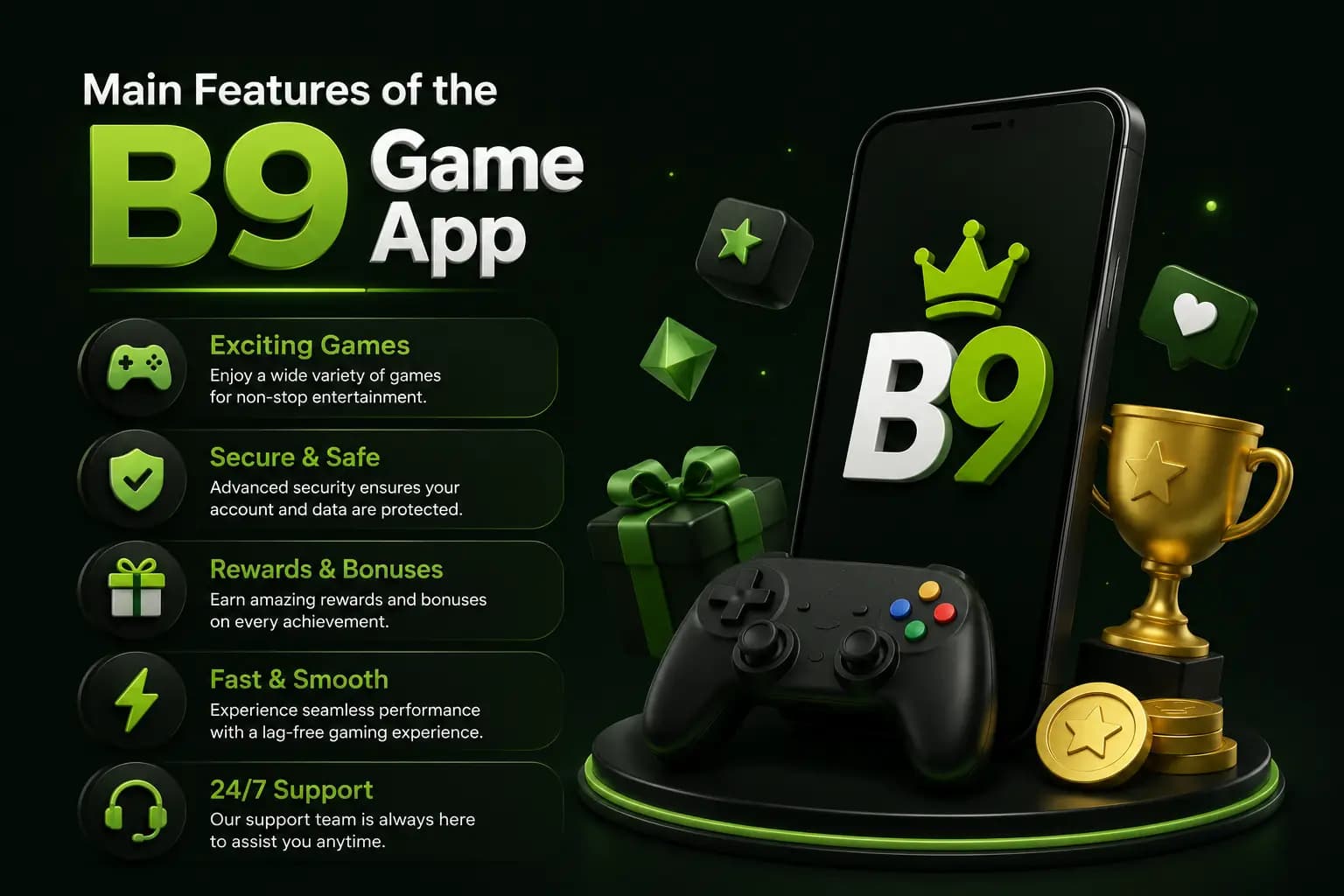 Main Features Main features of the B9 Game app