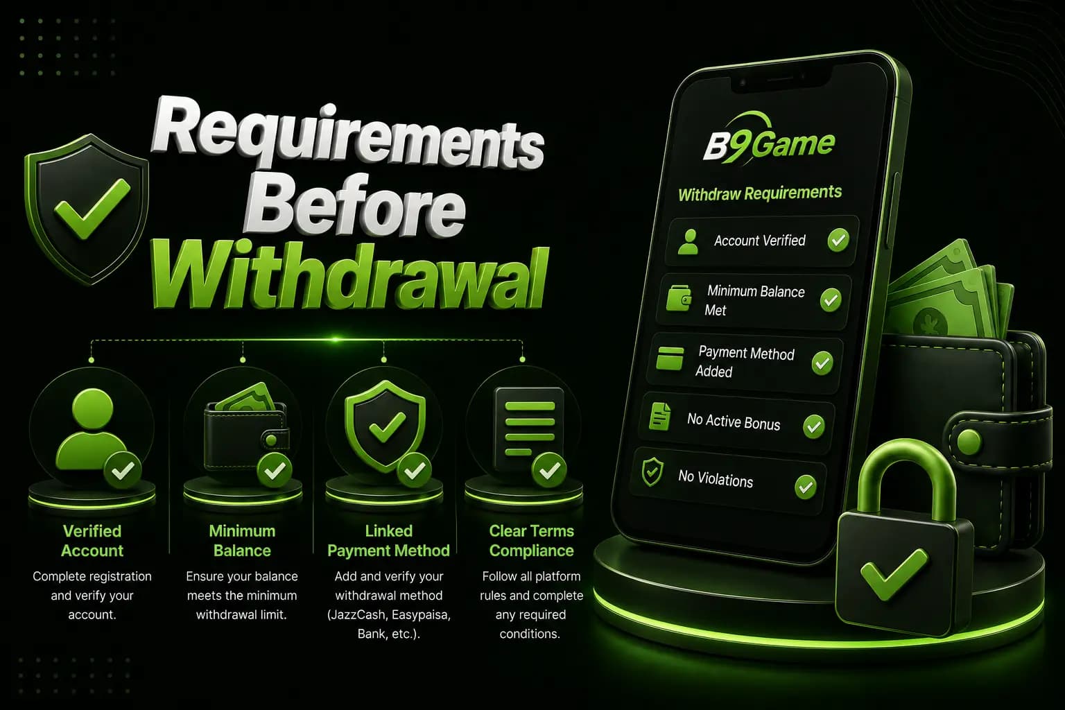 Requirements Requirements before a B9Game withdrawal