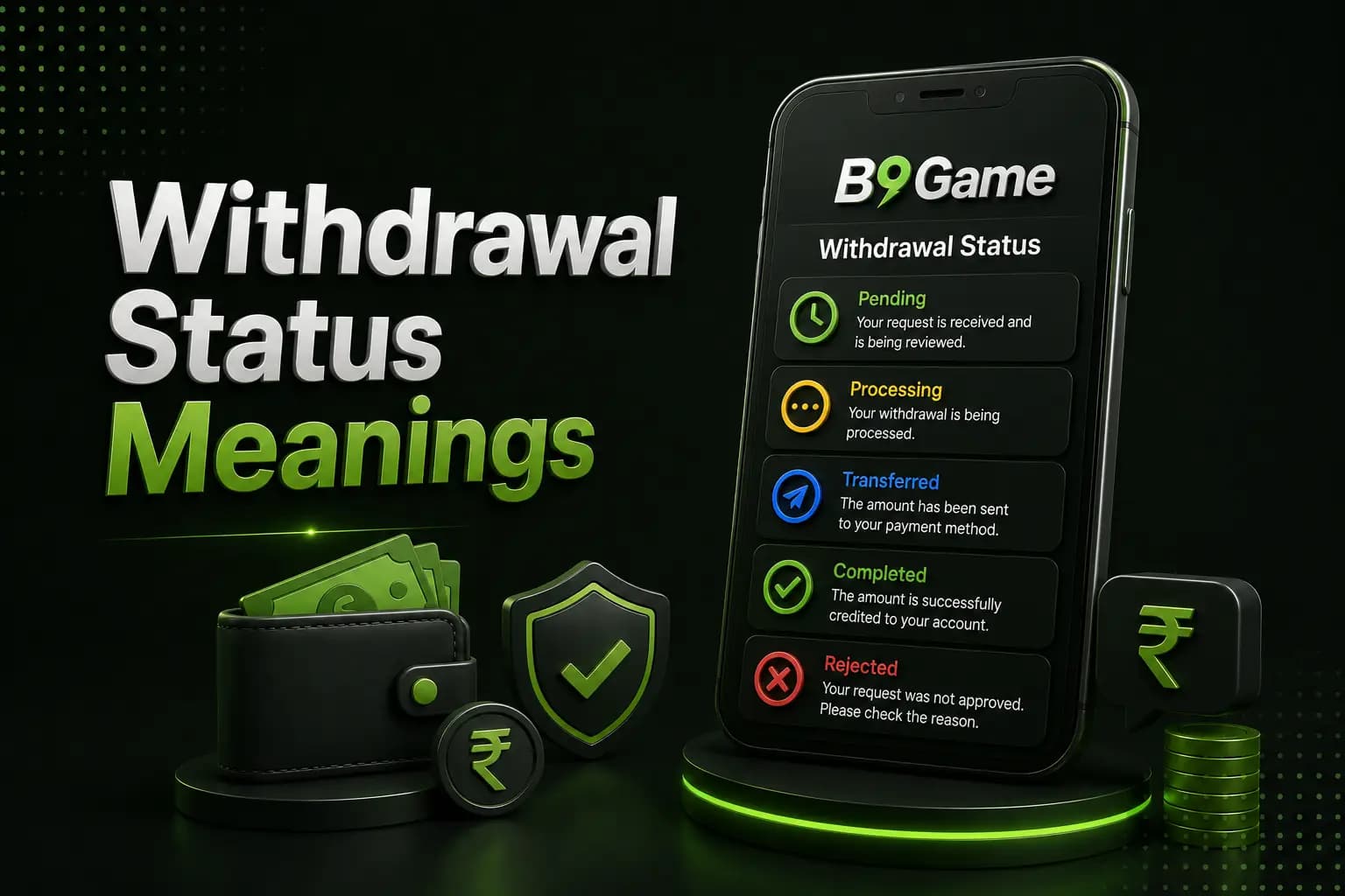 Status Meanings B9Game withdrawal status meanings